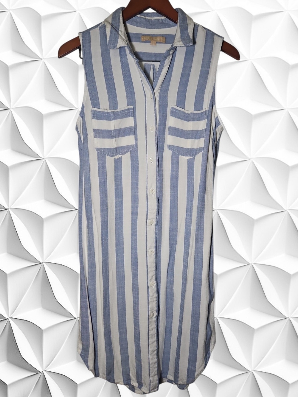 Hope & Harlow Blue White Striped Sleeveless Shirt Dress Tunic Size 12